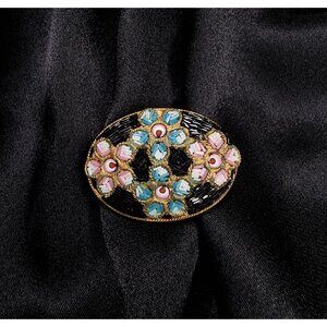 Vintage 1940s Made In Italy Signed Mosaic Brooch With Floral Design